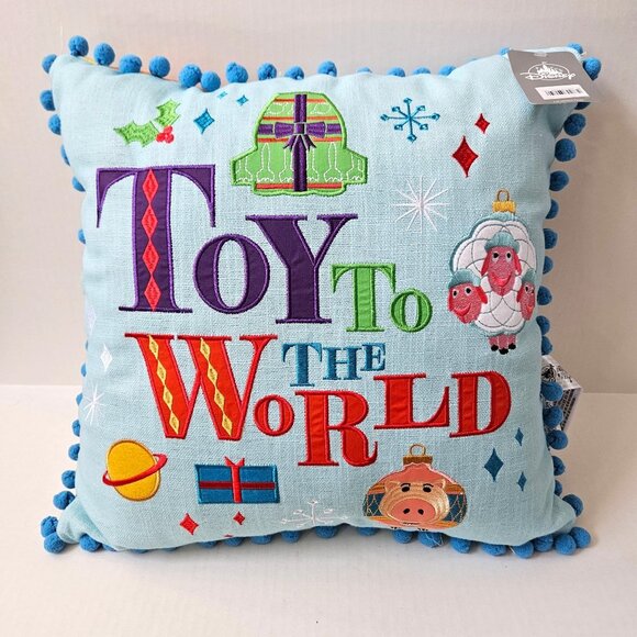 Disney Pixar Pillow Toy to the World Holiday Buzz WallE Dug Sulley 18" Sq NEW - Picture 1 of 10
